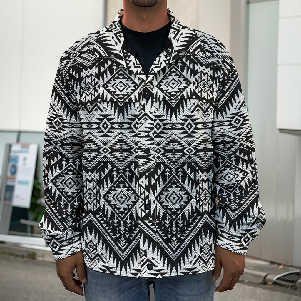 Black And White Navajo Print Men's Shirt Jacket