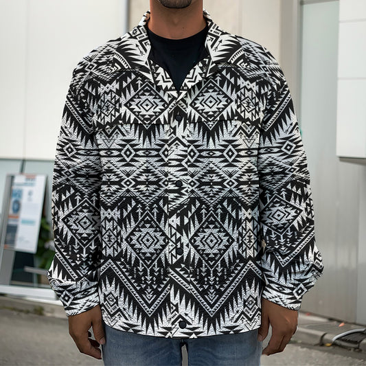 Black And White Navajo Print Men's Shirt Jacket
