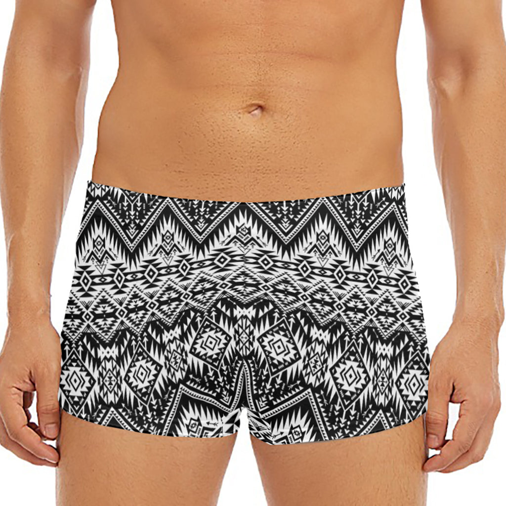 Black And White Navajo Print Men's Short Boxer Briefs