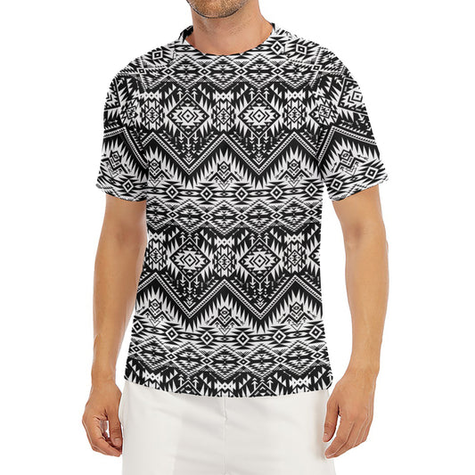 Black And White Navajo Print Men's Short Sleeve Rash Guard