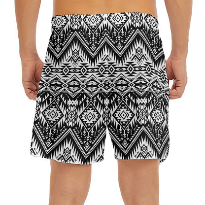 Black And White Navajo Print Men's Split Running Shorts