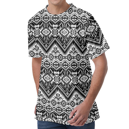 Black And White Navajo Print Men's Velvet T-Shirt
