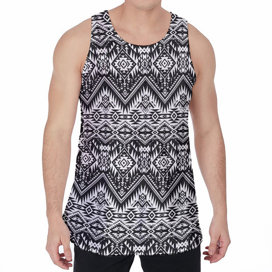Black And White Navajo Print Men's Velvet Tank Top