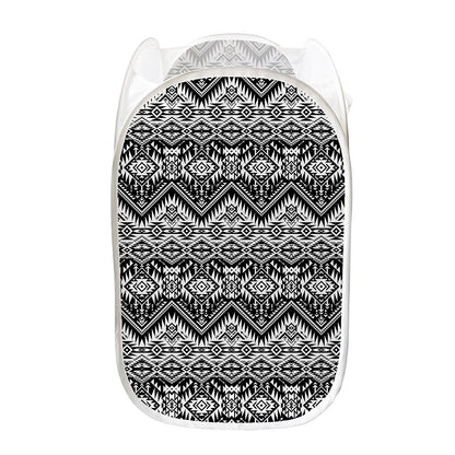Black And White Navajo Print Mesh Laundry Hamper