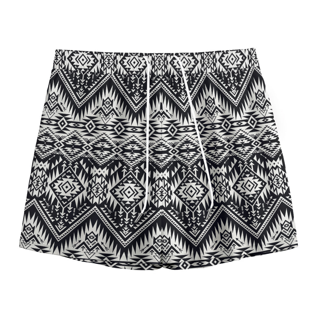 Black And White Navajo Print Mesh Shorts