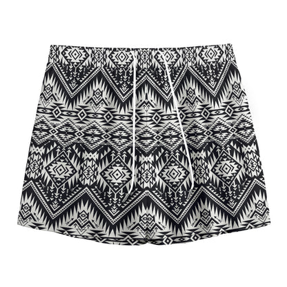 Black And White Navajo Print Mesh Shorts
