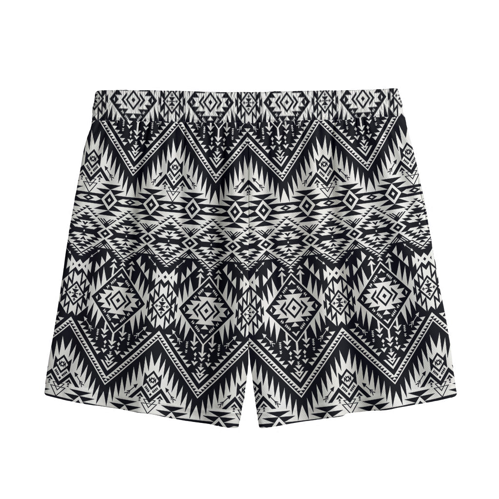 Black And White Navajo Print Mesh Shorts