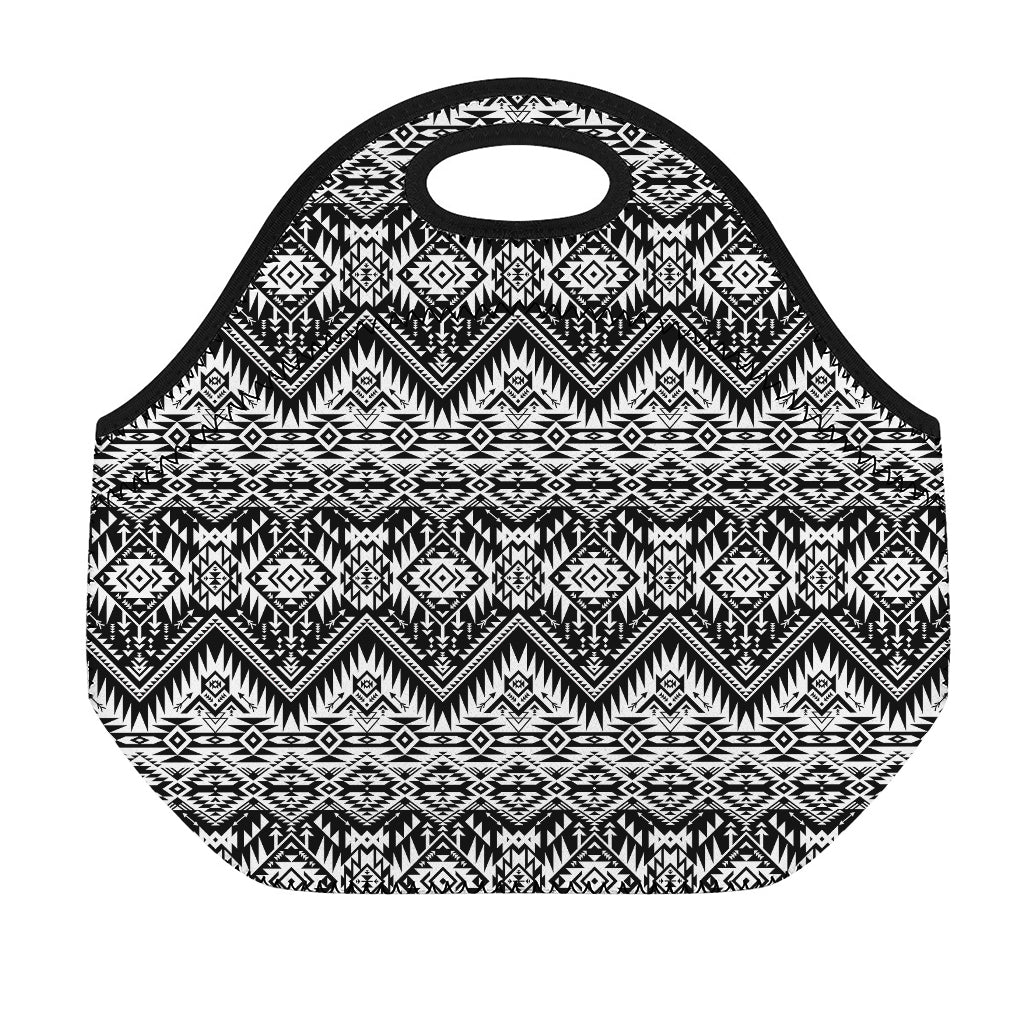 Black And White Navajo Print Neoprene Lunch Bag