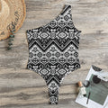 Black And White Navajo Print One Shoulder Bodysuit