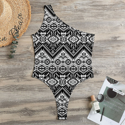 Black And White Navajo Print One Shoulder Bodysuit