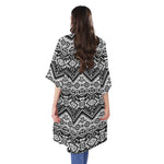 Black And White Navajo Print Open Front Beach Cover Up