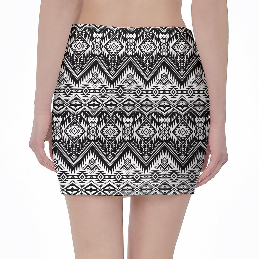Black And White Navajo Print Pencil Mini Skirt