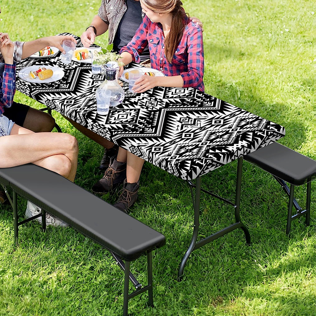 Black And White Navajo Print Picnic Table Cover