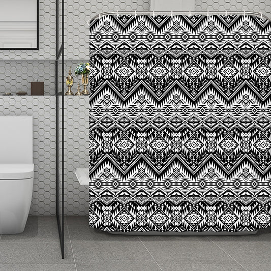 Black And White Navajo Print Polyester Shower Curtain