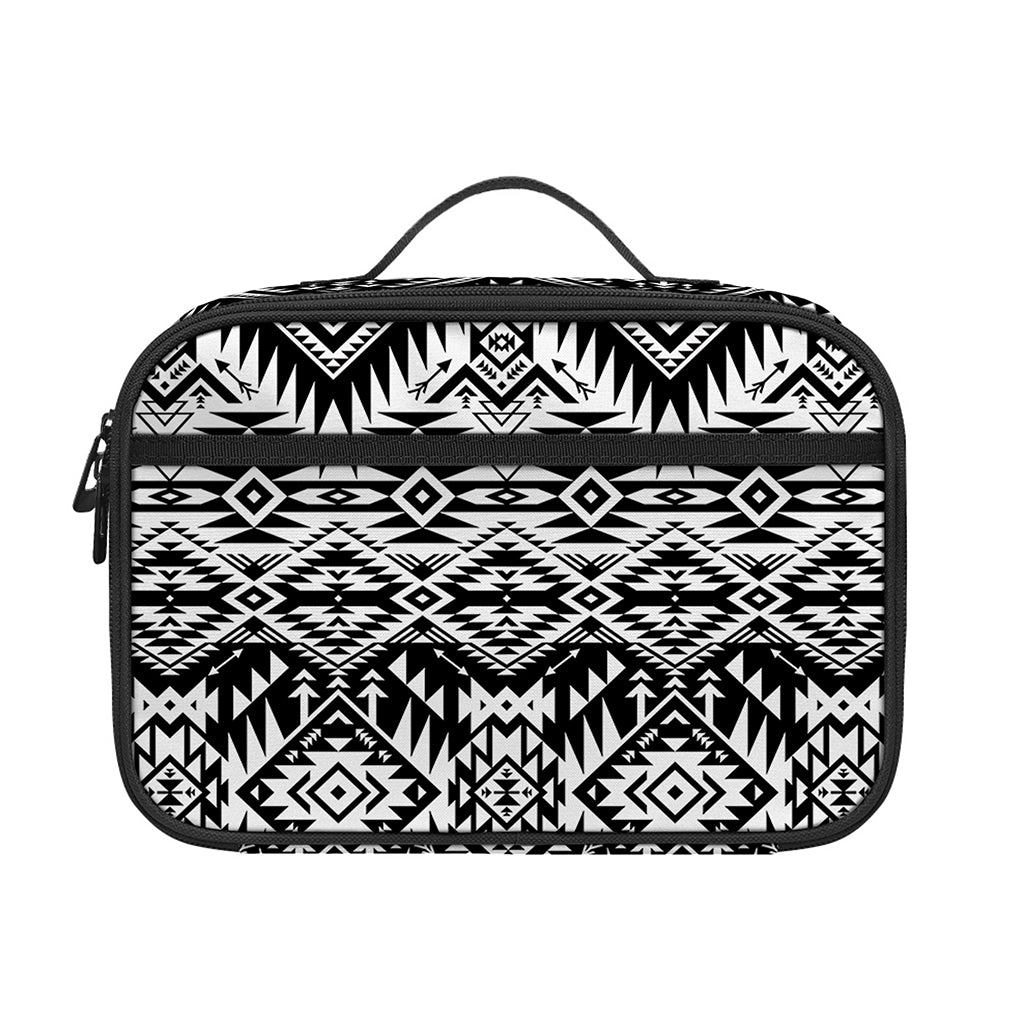 Black And White Navajo Print Portable Lunch Bag