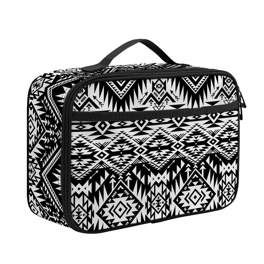 Black And White Navajo Print Portable Lunch Bag