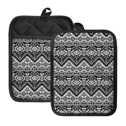 Black And White Navajo Print Pot Holders With Pocket