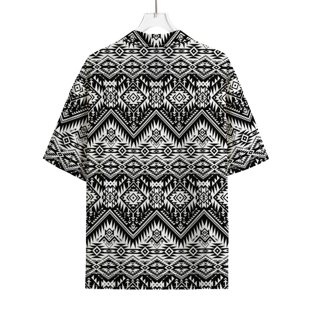 Black And White Navajo Print Rayon Hawaiian Shirt
