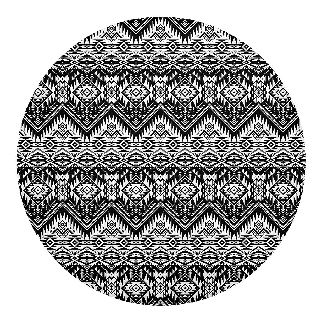 Black And White Navajo Print Round Blanket