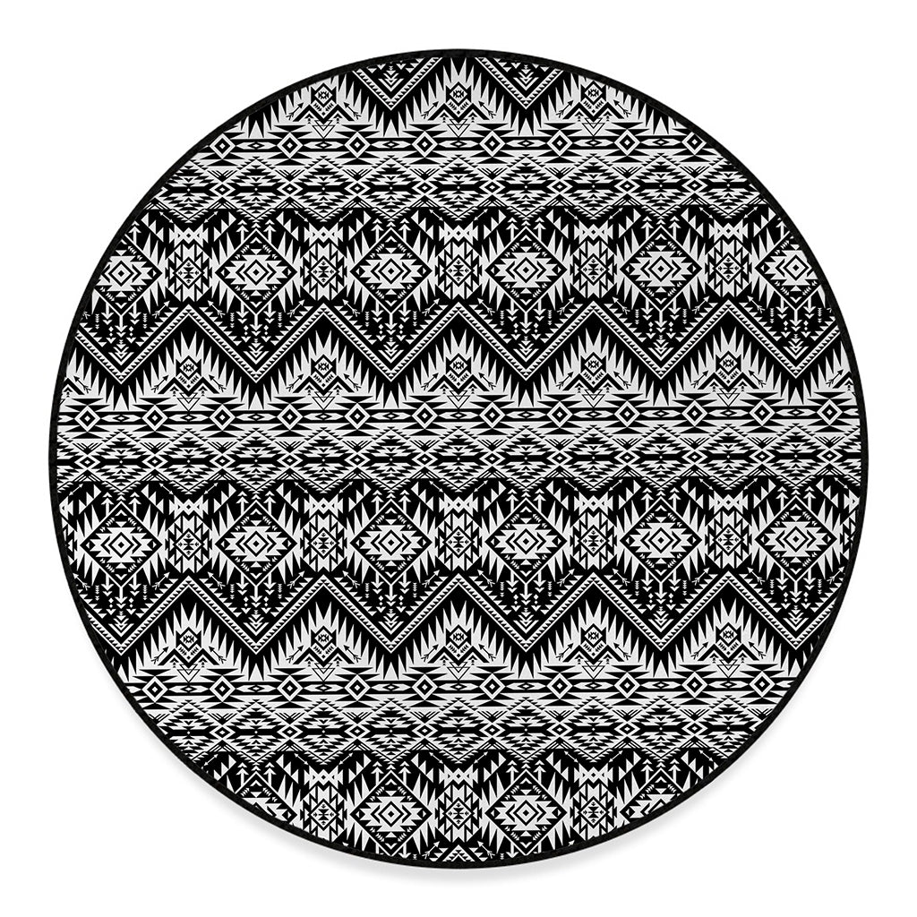 Black And White Navajo Print Round Floor Mat
