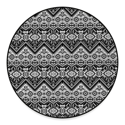 Black And White Navajo Print Round Floor Mat
