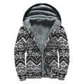 Black And White Navajo Print Sherpa Lined Zip Up Hoodie