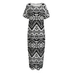 Black And White Navajo Print Short Sleeve Long Nightdress