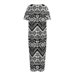Black And White Navajo Print Short Sleeve Long Nightdress