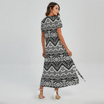 Black And White Navajo Print Short Sleeve Maxi Dress
