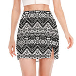 Black And White Navajo Print Side Slit Mini Skirt
