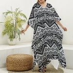 Black And White Navajo Print Silk V-Neck Kaftan Dress