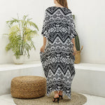Black And White Navajo Print Silk V-Neck Kaftan Dress