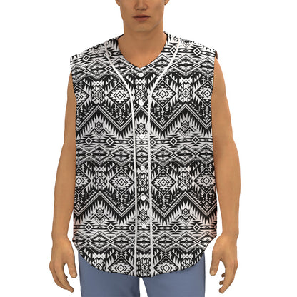 Black And White Navajo Print Sleeveless Baseball Jersey