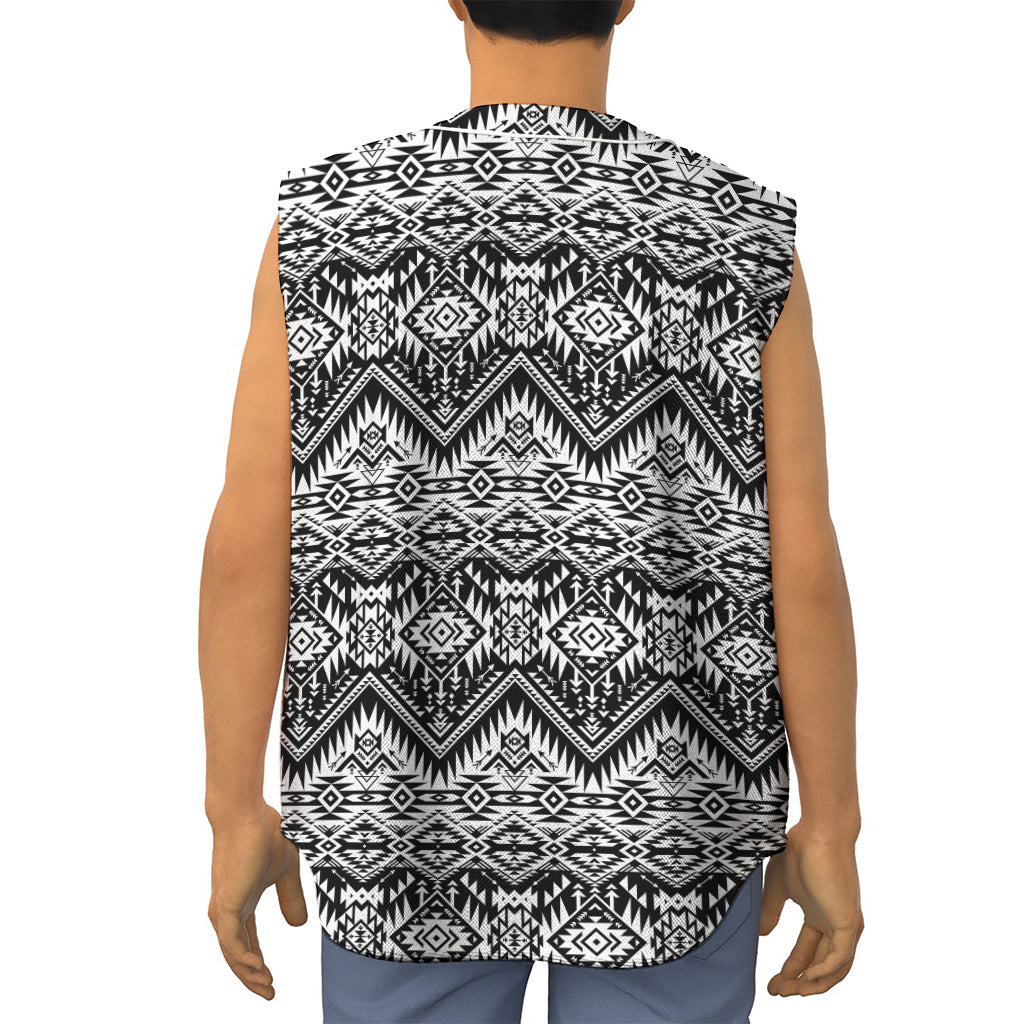 Black And White Navajo Print Sleeveless Baseball Jersey