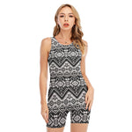 Black And White Navajo Print Sleeveless One Piece Swimsuit