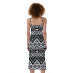 Black And White Navajo Print Slim Fit Midi Cami Dress