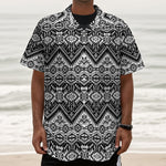 Black And White Navajo Print Textured Short Sleeve Shirt