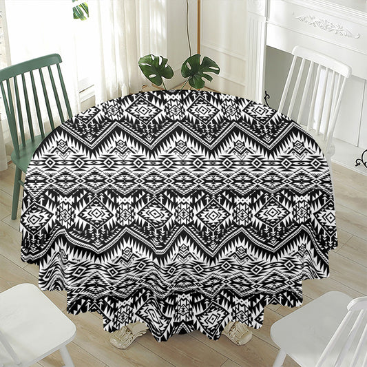 Black And White Navajo Print Waterproof Round Tablecloth