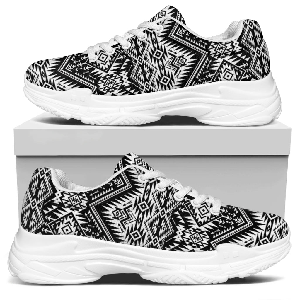 Black And White Navajo Print White Chunky Shoes