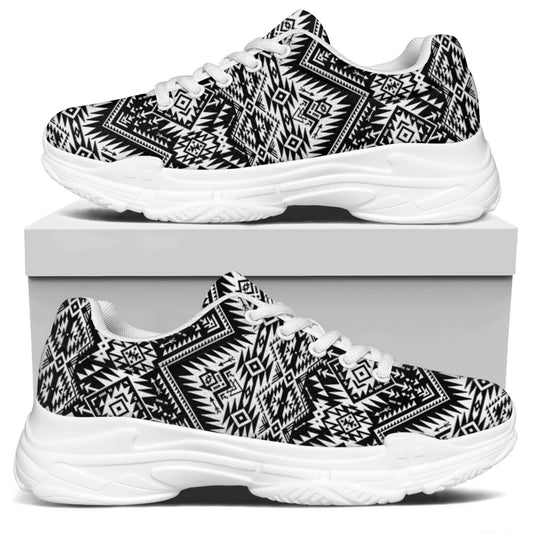 Black And White Navajo Print White Chunky Shoes