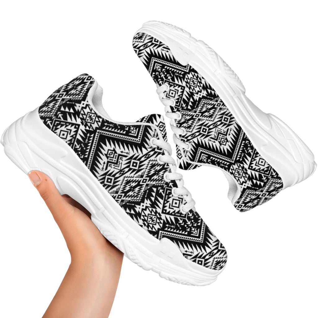 Black And White Navajo Print White Chunky Shoes