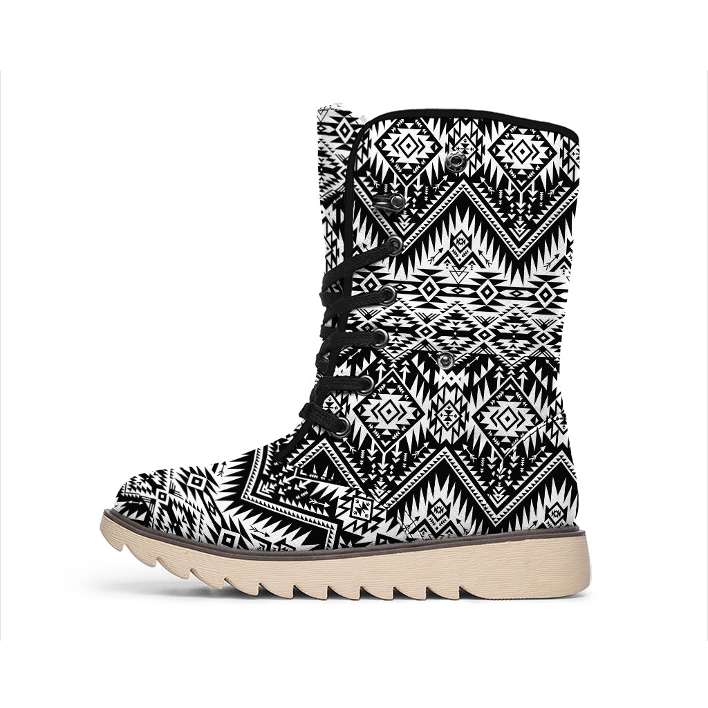 Black And White Navajo Print Winter Boots