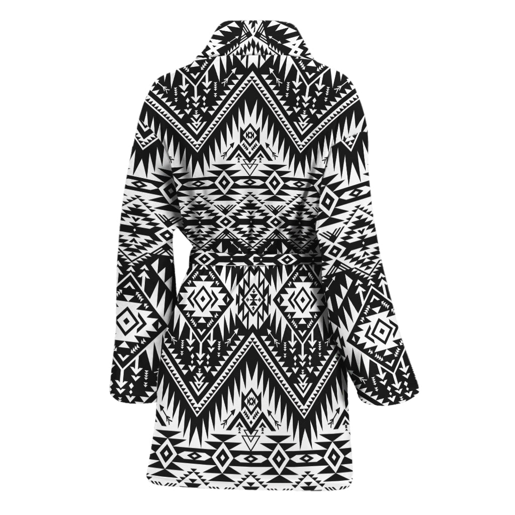 Black And White Navajo Print Women's Bathrobe