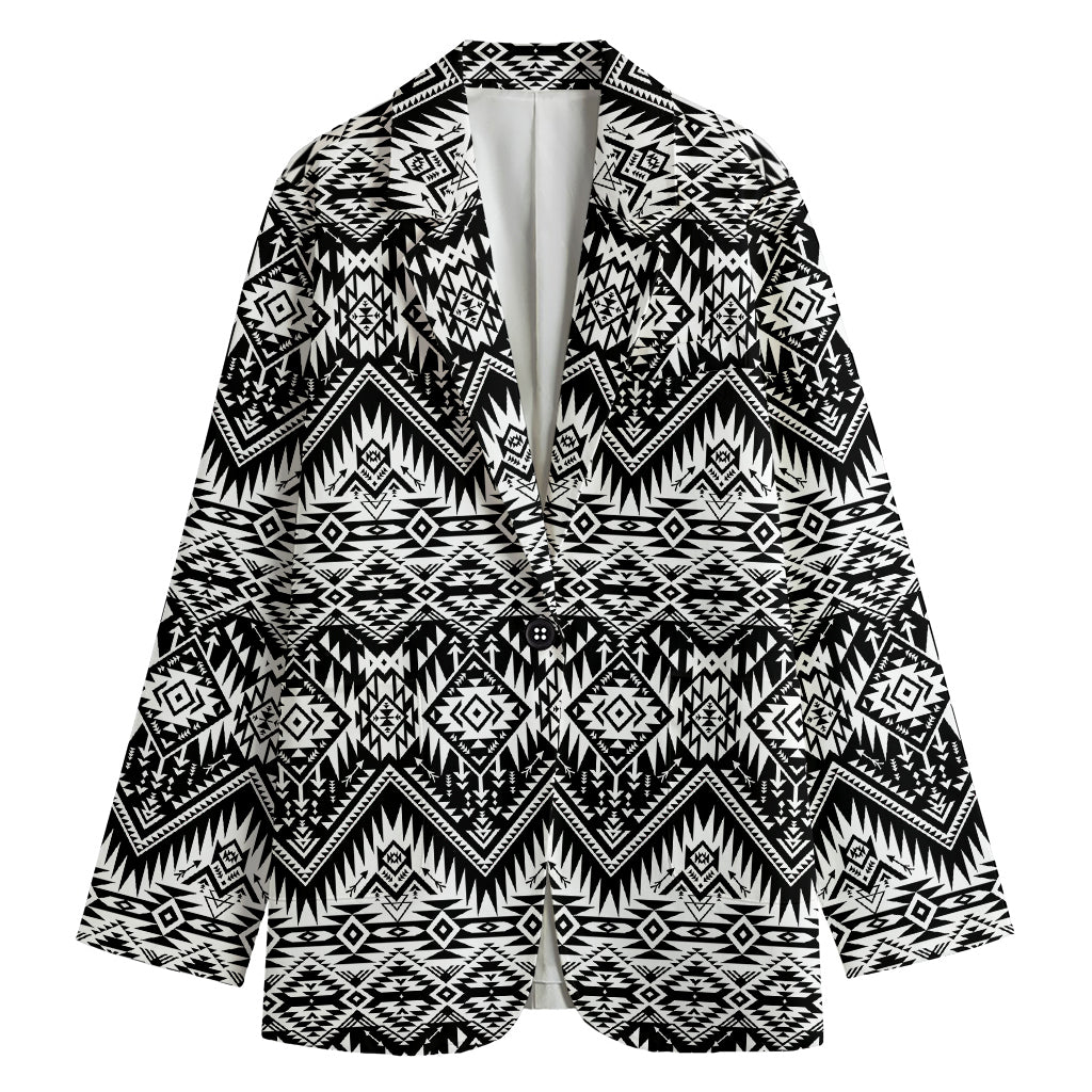 Black And White Navajo Print Women's Blazer