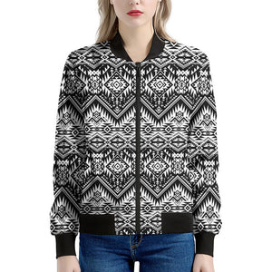 Black And White Navajo Print Women's Bomber Jacket