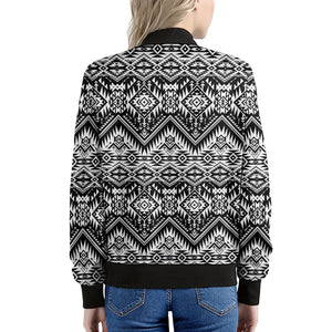 Black And White Navajo Print Women's Bomber Jacket