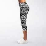 Black And White Navajo Print Women's Capri Leggings