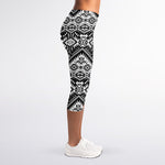 Black And White Navajo Print Women's Capri Leggings