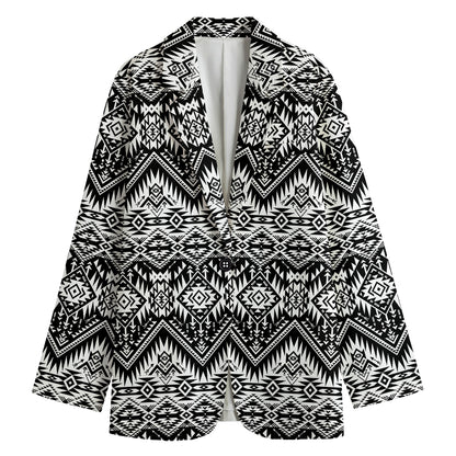 Black And White Navajo Print Women's Cotton Blazer