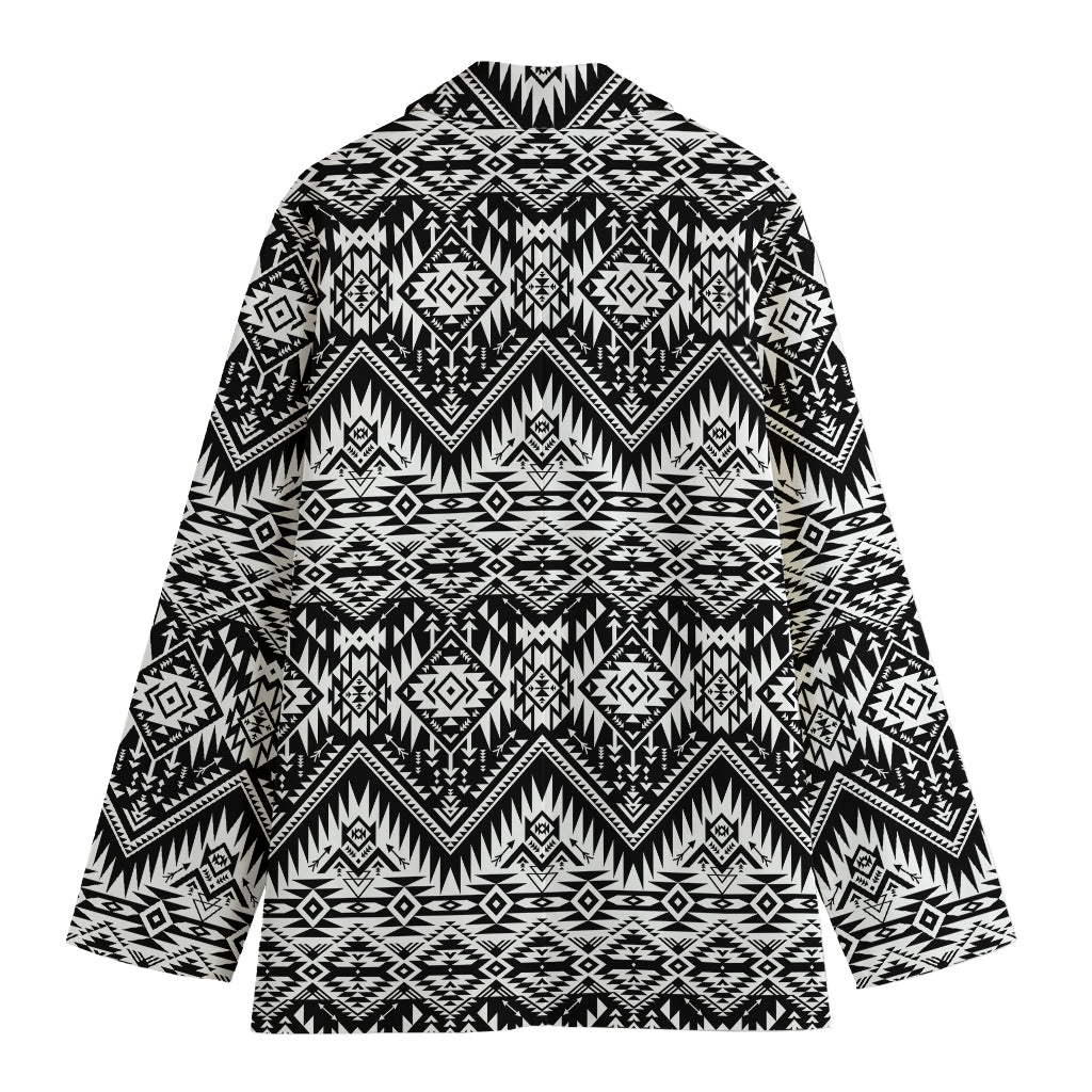 Black And White Navajo Print Women's Cotton Blazer